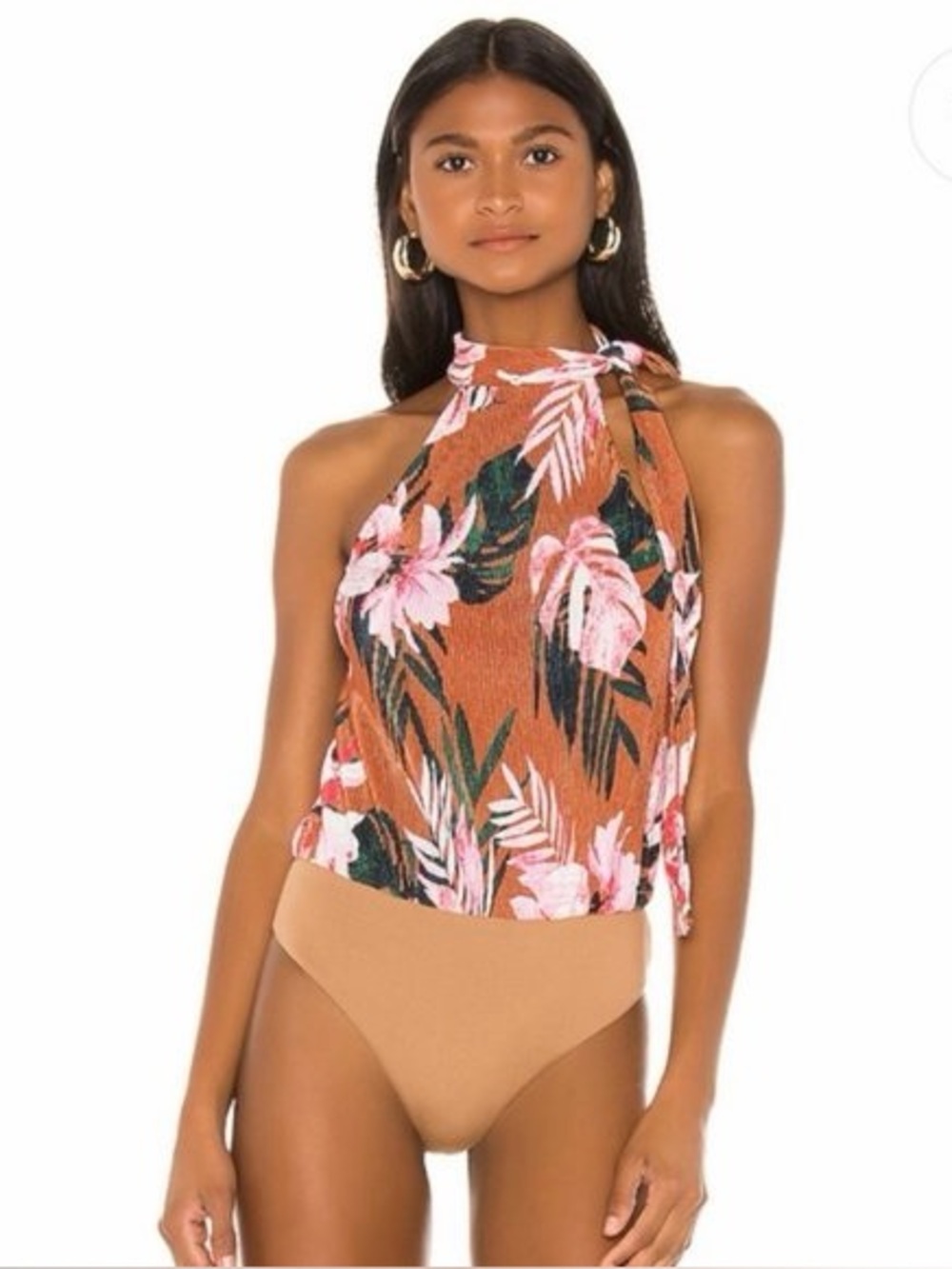 Camila Coelho Rust Floral Halter Camisole